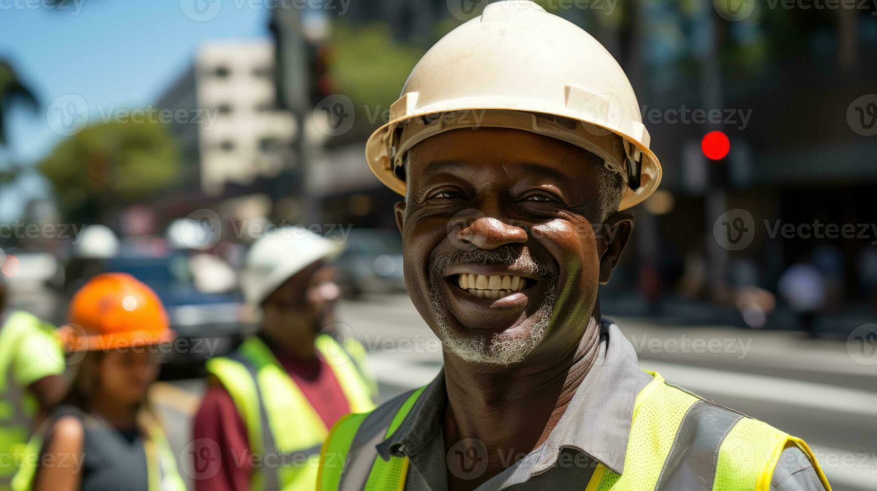 An employee in the road construction business who is satisfied with his job. Generative AI photo