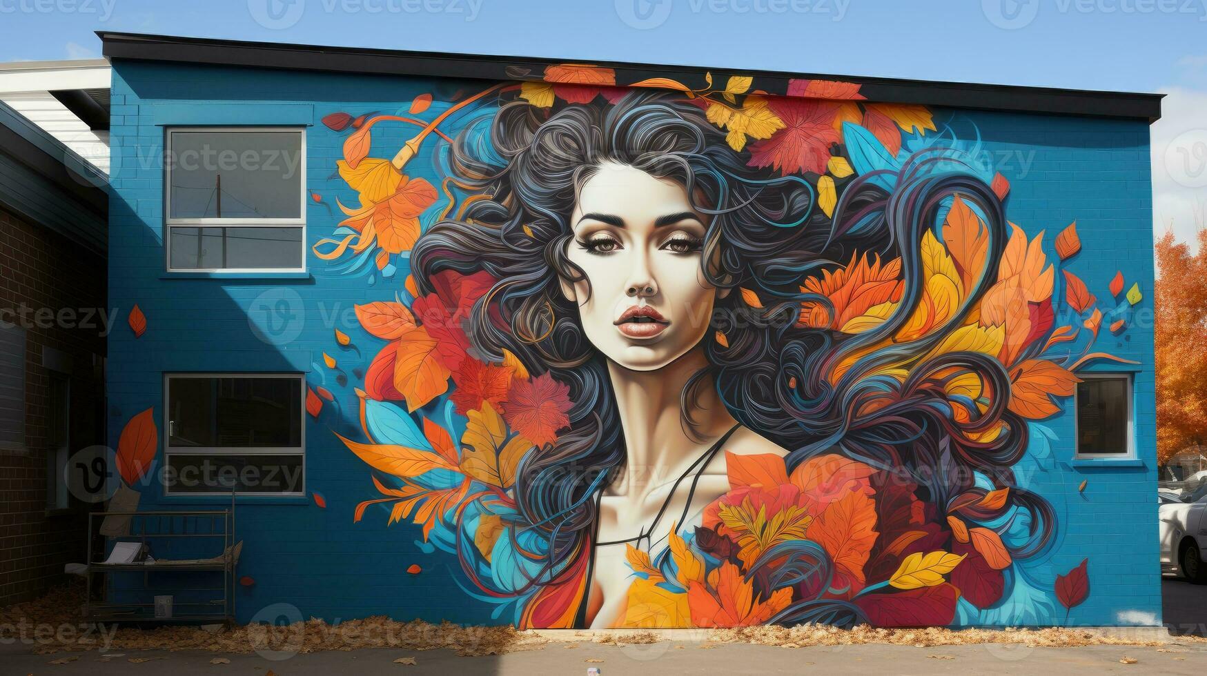 un artista exhibiciones un mural en un lado calle en el ciudad. generativo ai foto