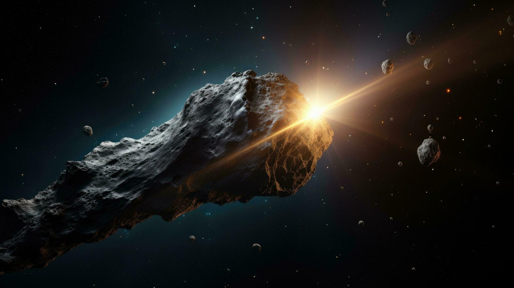 Asteroid moving in space. Generative AI photo