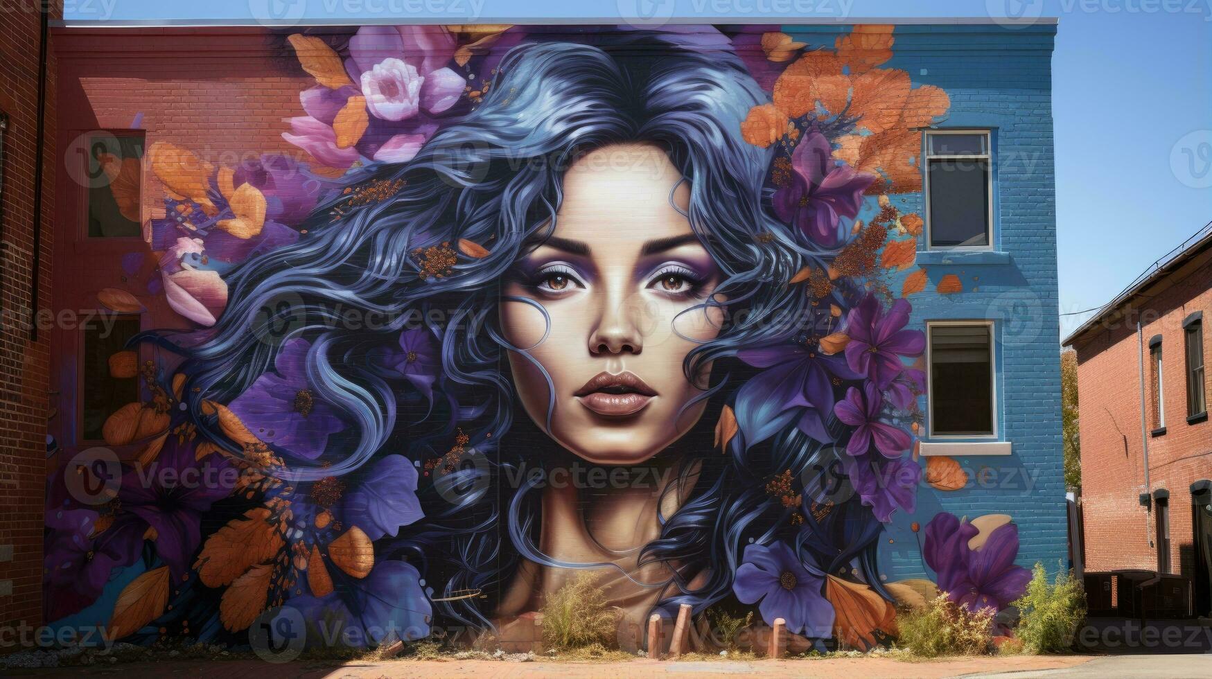 un artista exhibiciones un mural en un lado calle en el ciudad. generativo ai foto