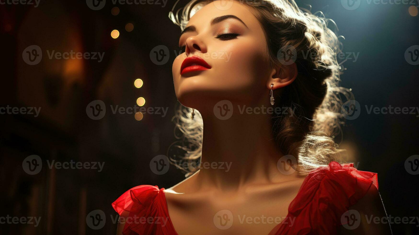 Close-up face of ballroom dancer. Generative AI photo
