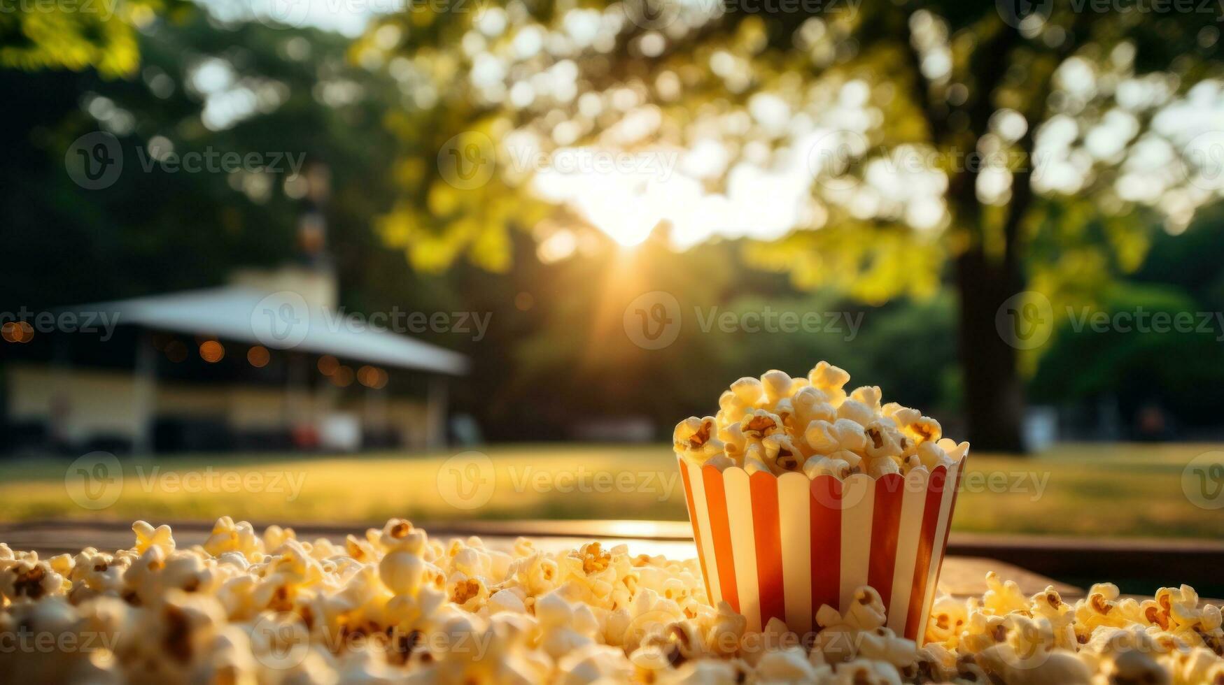 personas reunir para película noche en un parque. generativo ai foto