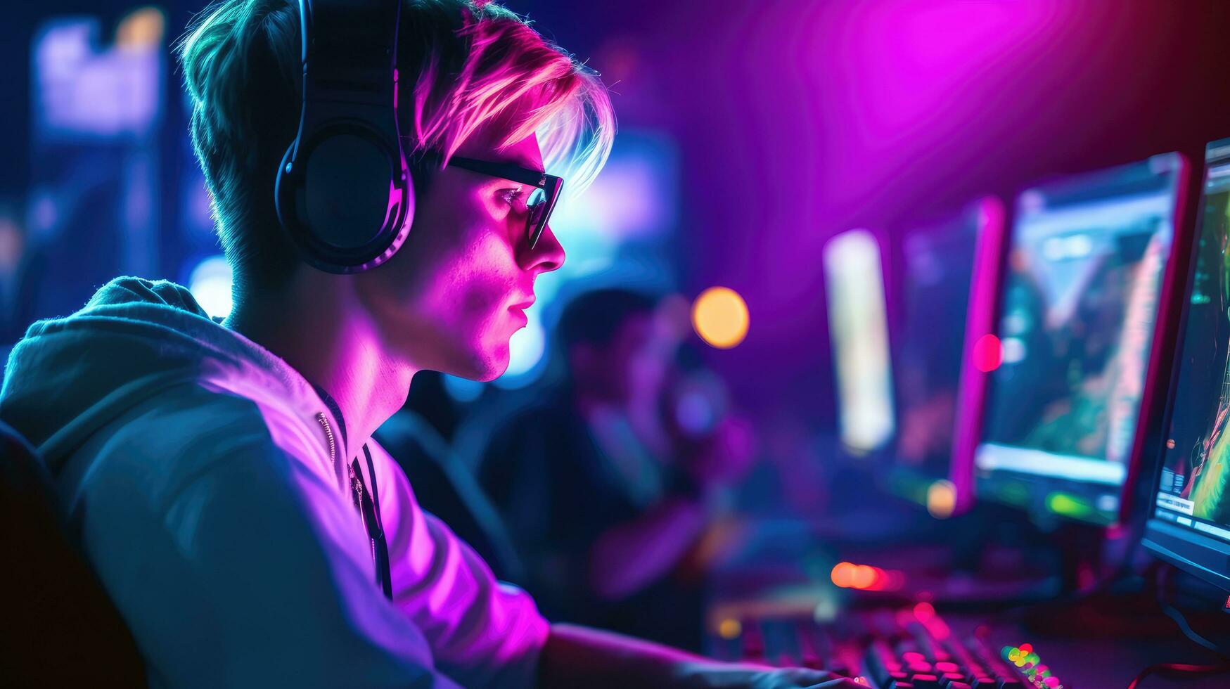 Gamer playing games on computer carefully. Generative AI 30711044 Stock