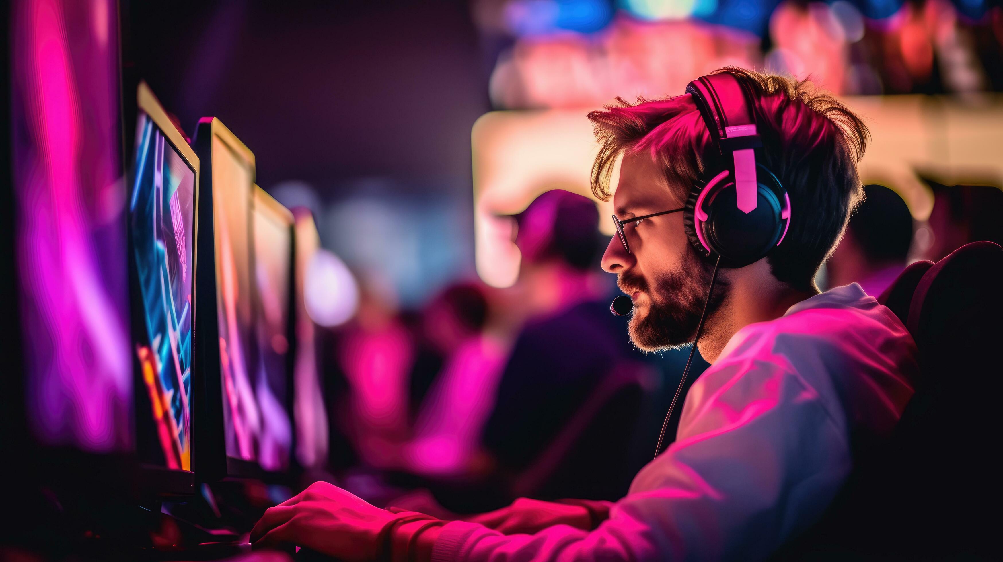 Gamer playing games on computer carefully generative ai 30711047 stock