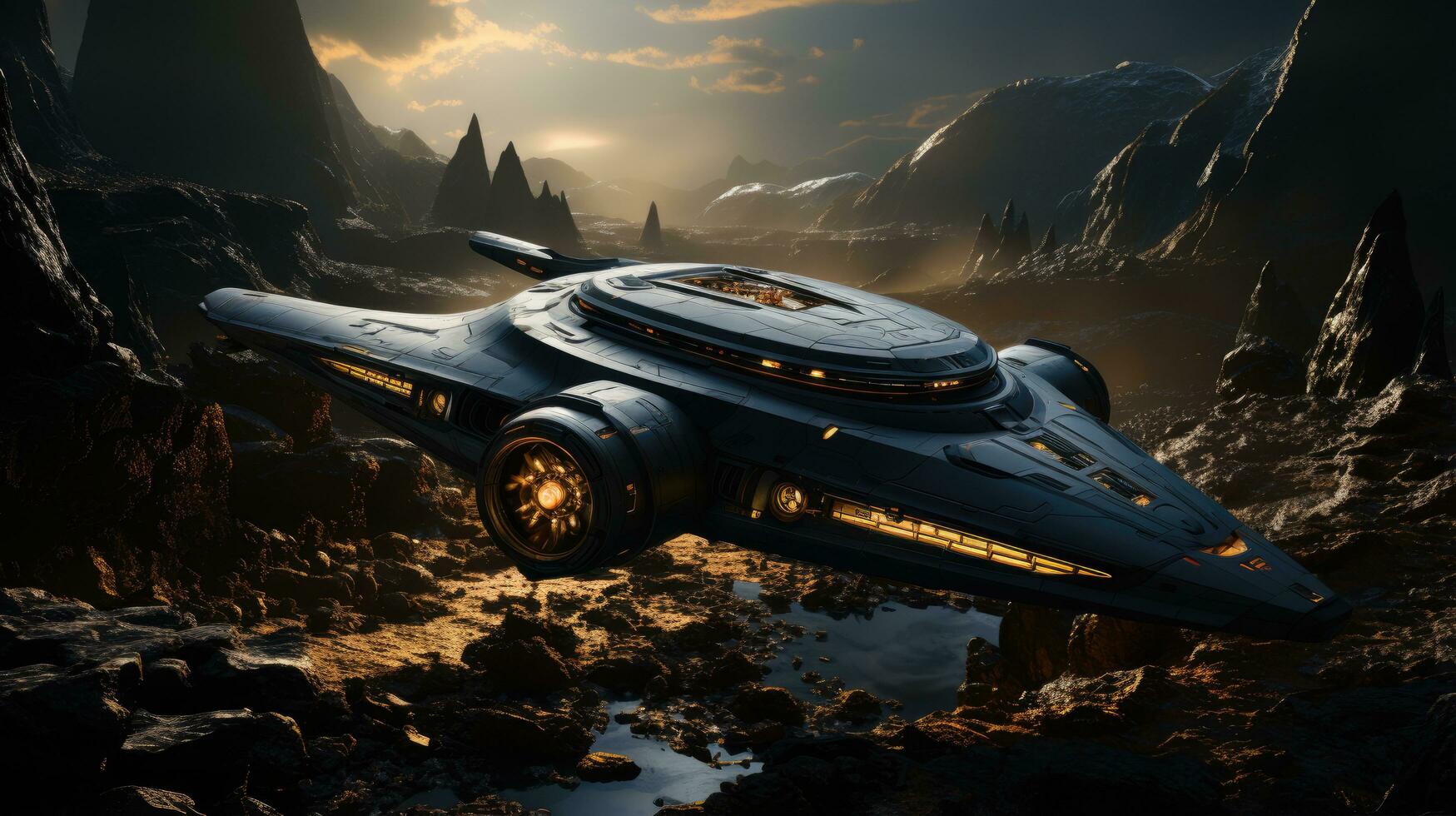 Hyper-realistic depiction of a futuristic starship. Generative AI photo