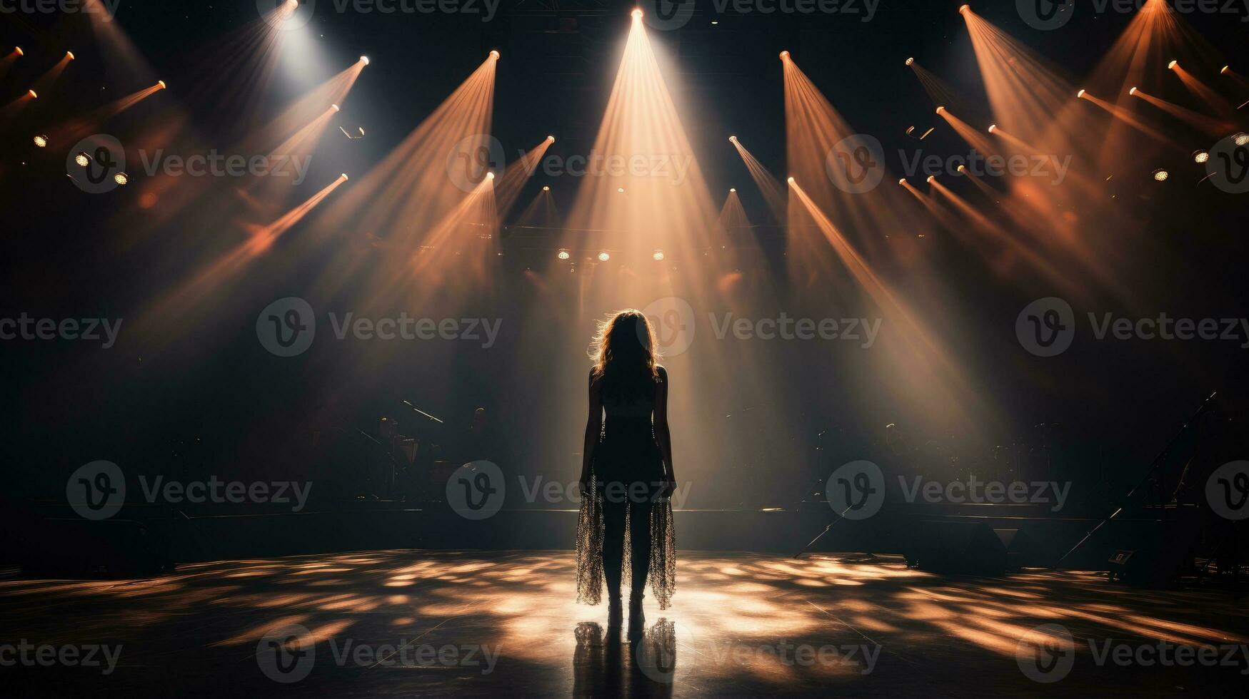 A singer is performing on stage with a spotlight. Generative AI photo