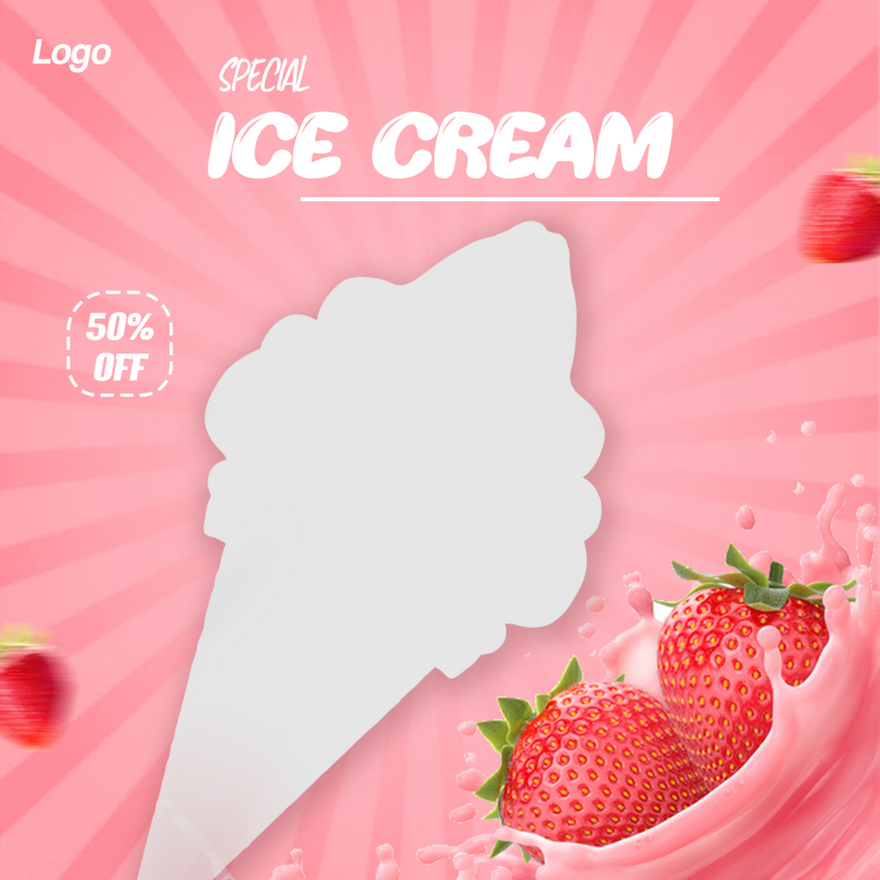 Strawberry Ice cream social media post template design psd