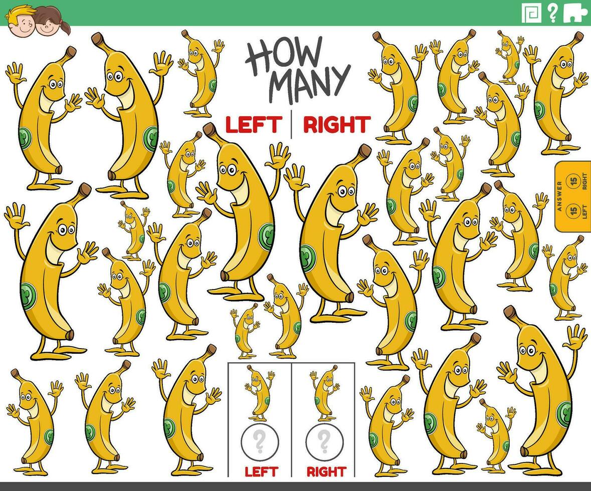 counting left and right pictures of cartoon banana character vector