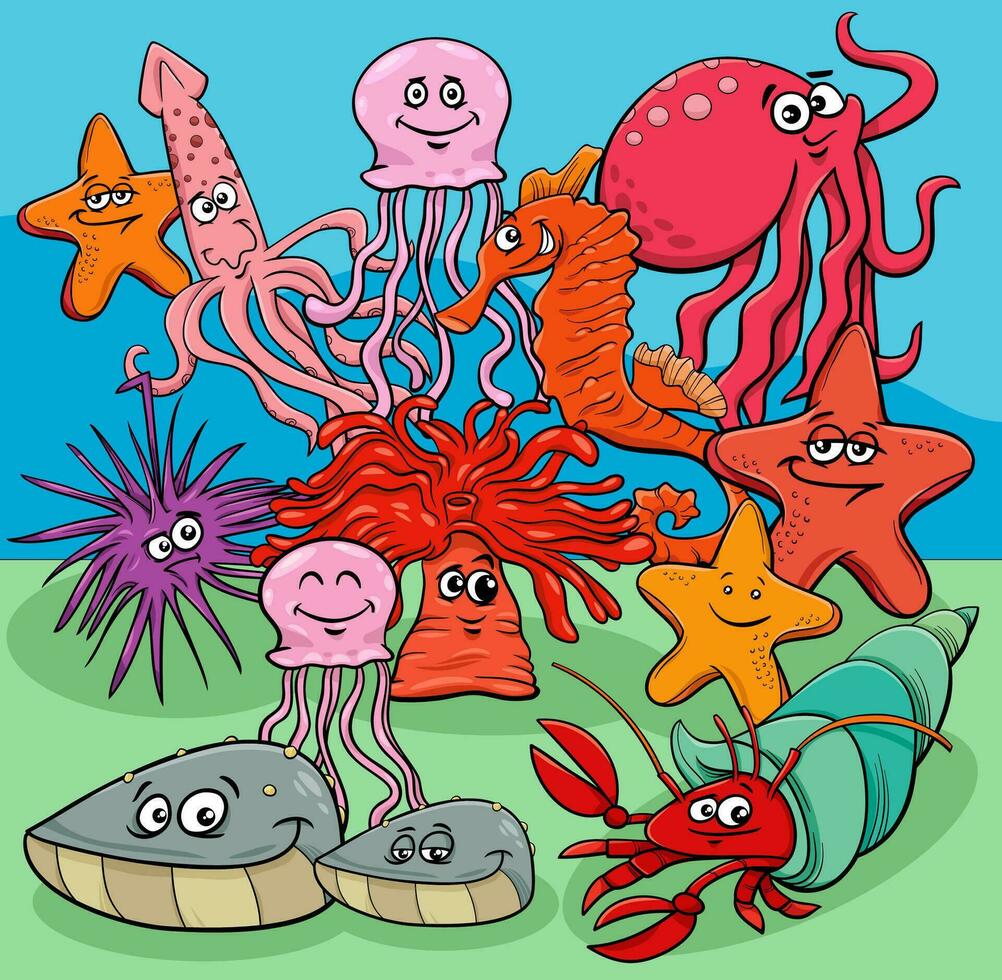 cartoon marine animal characters group underwater vector