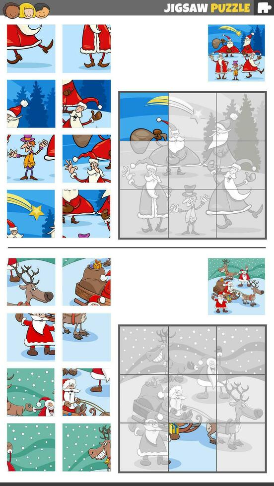 jigsaw puzzle games set with Santa Claus on Christmas time vector
