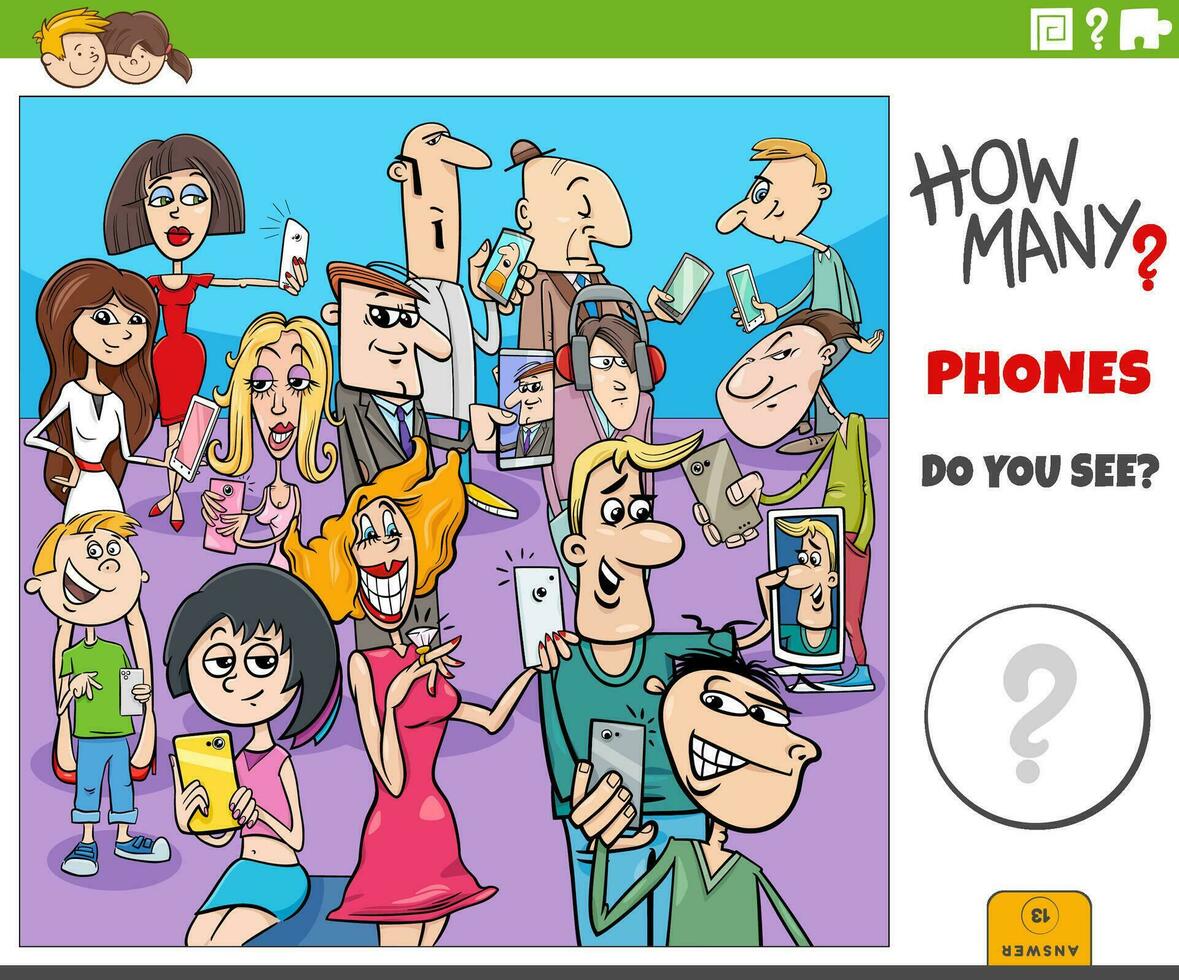 counting cartoon people with phones educational activity vector