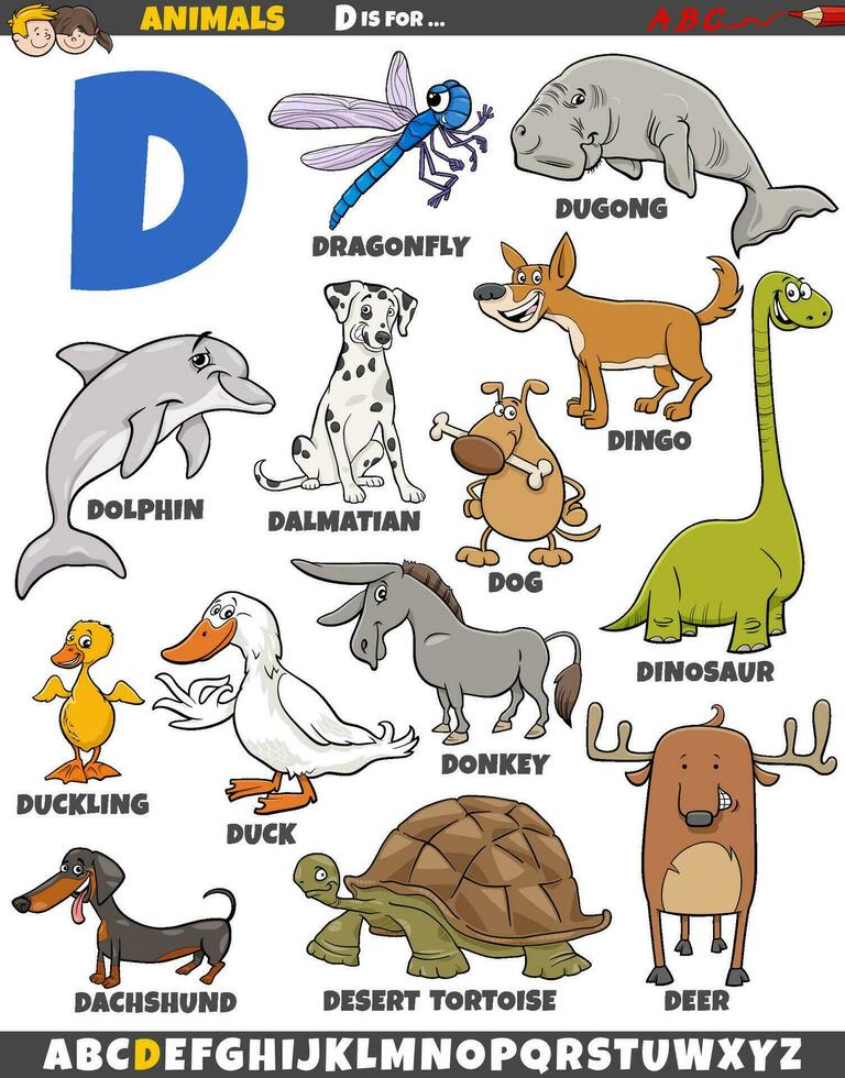 dibujos animados animal caracteres para letra re educativo conjunto vector