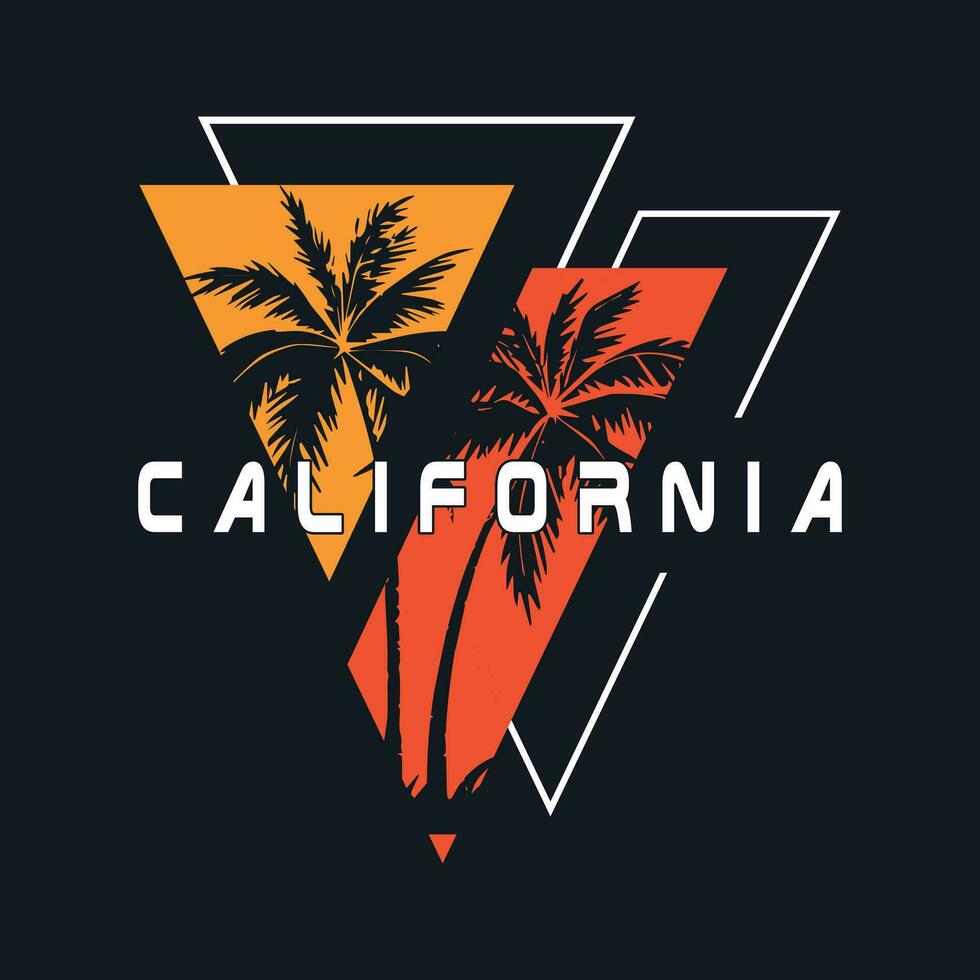 California t-shirt design. T shirt print file design with palm trees. Typography and tropical palm tree t shirt design for tee print, apparel and clothing vector