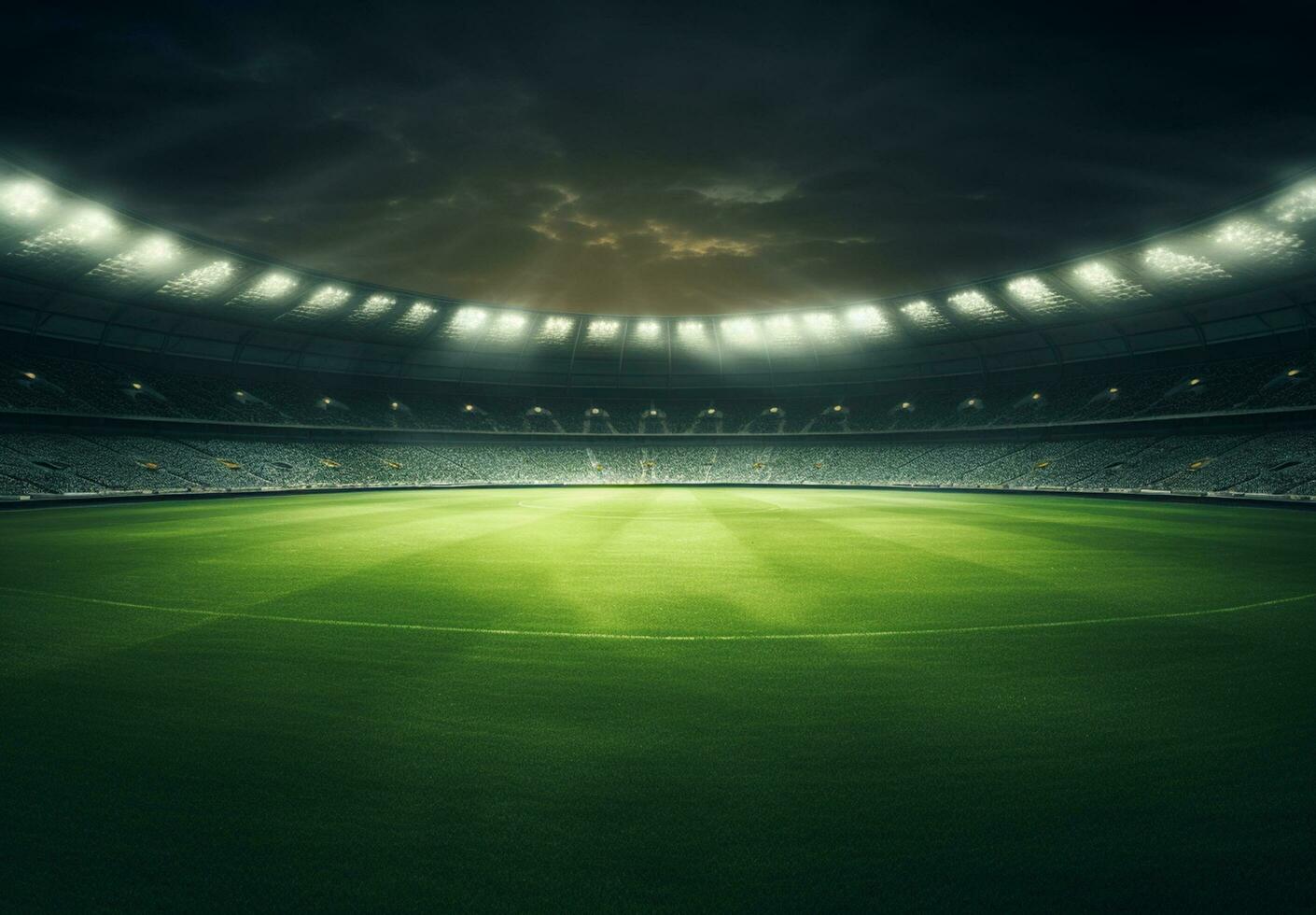 foto de un fútbol estadio a noche con estadio ligero. el estadio estaba hecho en 3d sin utilizando existente referencias