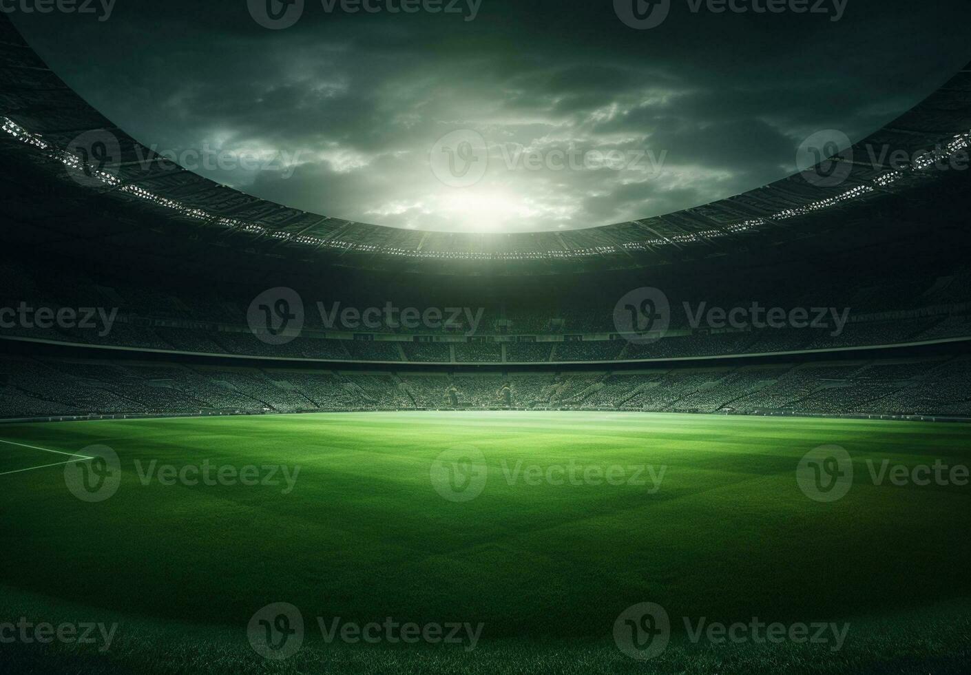 Photo of a soccer stadium at night with stadium light. The stadium was made in 3d without using existing references