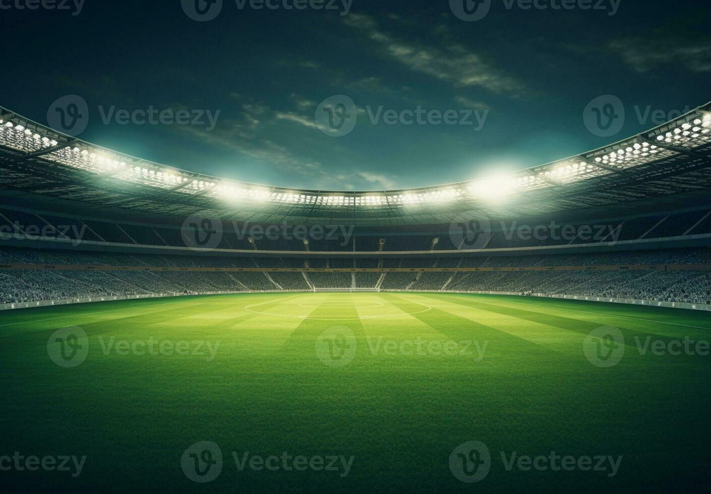 foto de un fútbol estadio a noche con estadio ligero. el estadio estaba hecho en 3d sin utilizando existente referencias