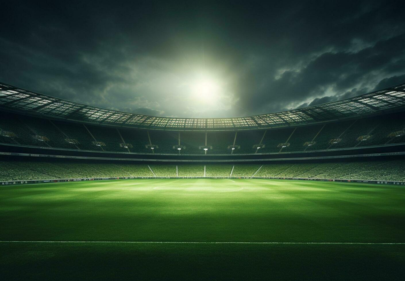 Photo of a soccer stadium at night with stadium light. The stadium was made in 3d without using existing references