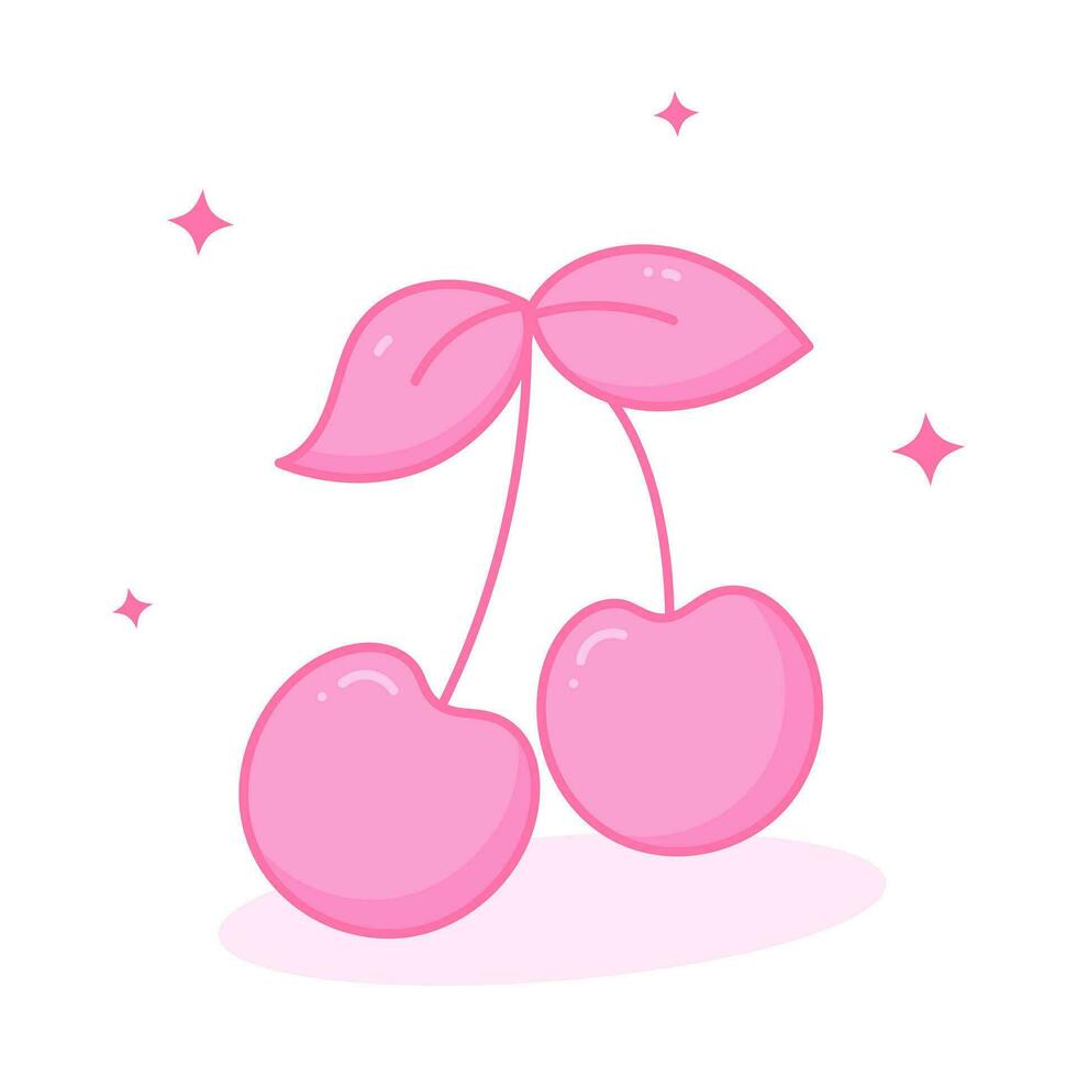 Pink cherry clipart. Y2k Nostalgia aesthetic. vector