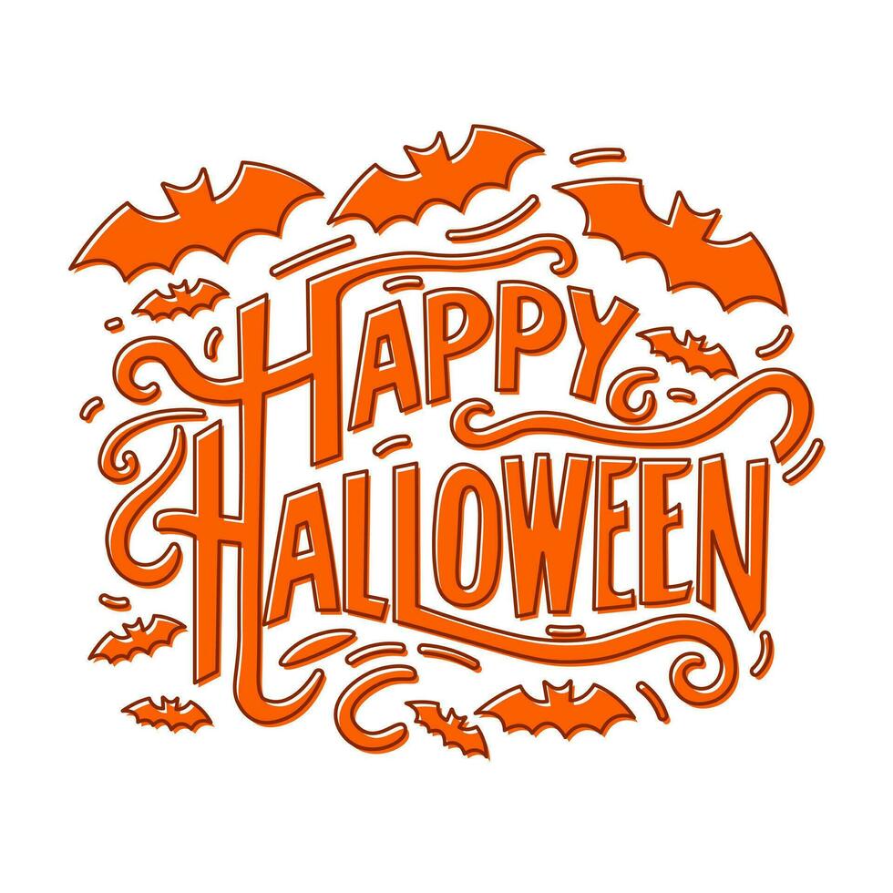 Happy Halloween lettering with bats. Halloween poster, greeting card, party invitation. Vector illustration