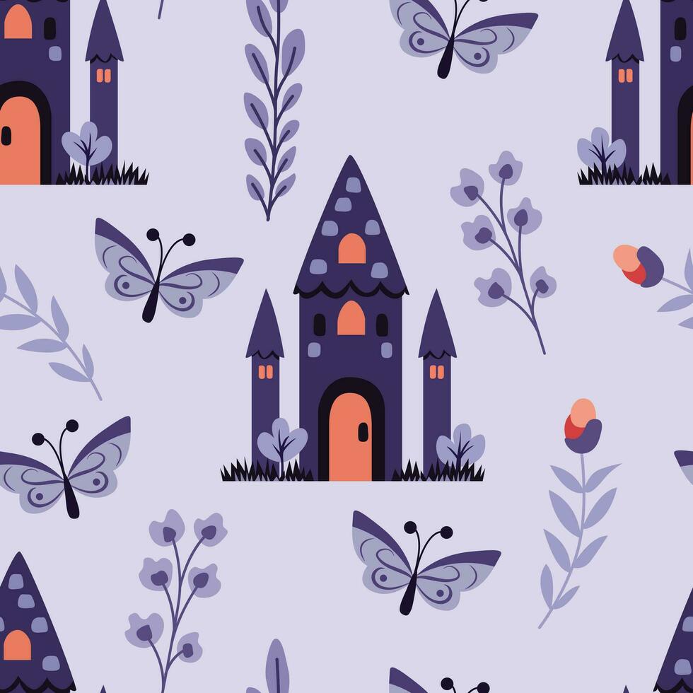 Enchanting castle and floral vector patterns for kids' dreams. Explore magical world of whimsy vector pattern design