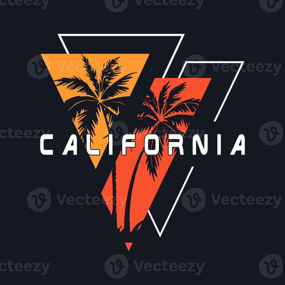 California t-shirt design. T shirt print file design with palm trees. Typography and tropical palm tree t shirt design for tee print, apparel and clothing photo