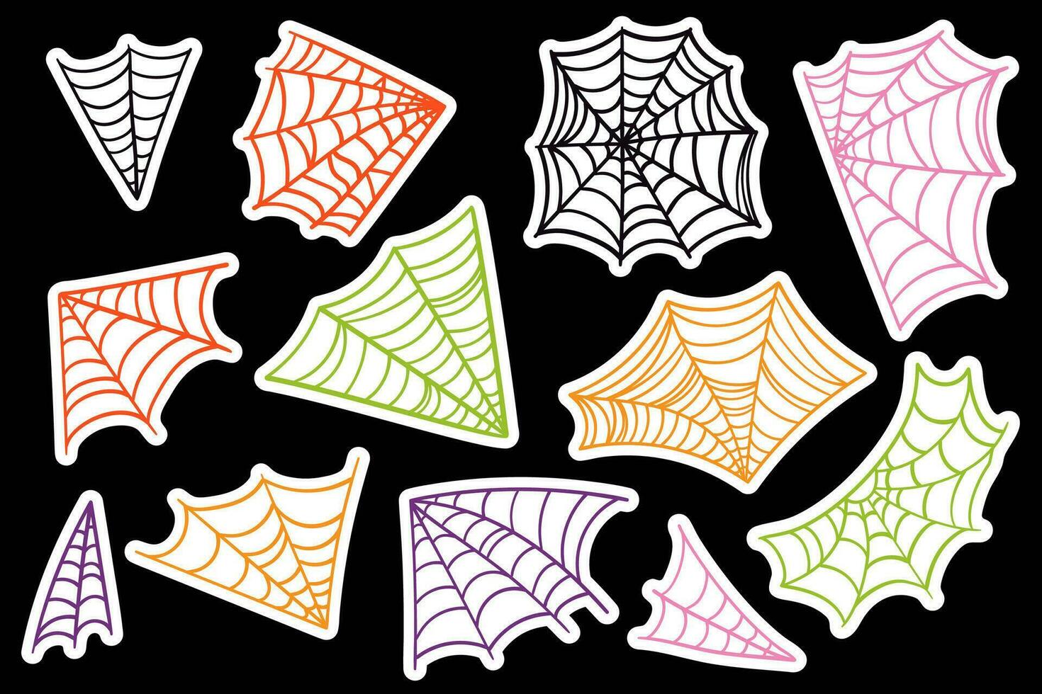 Cobweb collection. Spider web stickers. Creepy Halloween decoration. vector