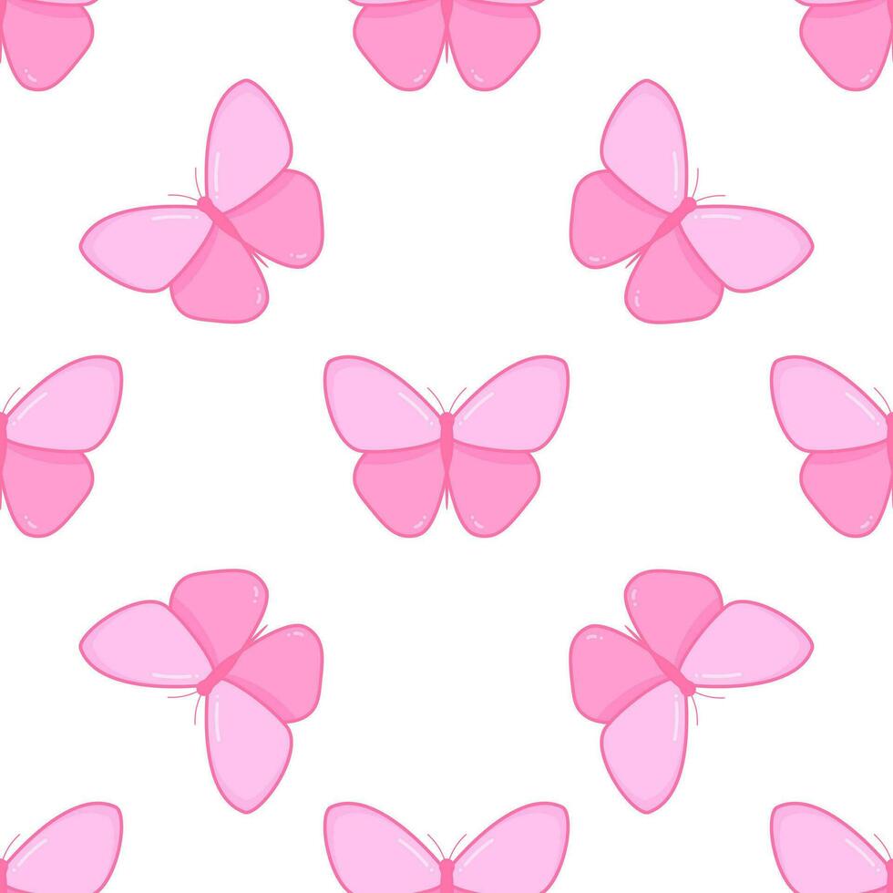 Cute pink butterfly. Nostalgia Y2k style. Seamless pattern. vector