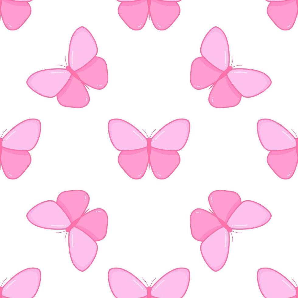 Cute pink butterfly. Nostalgia Y2k style. Seamless pattern. vector