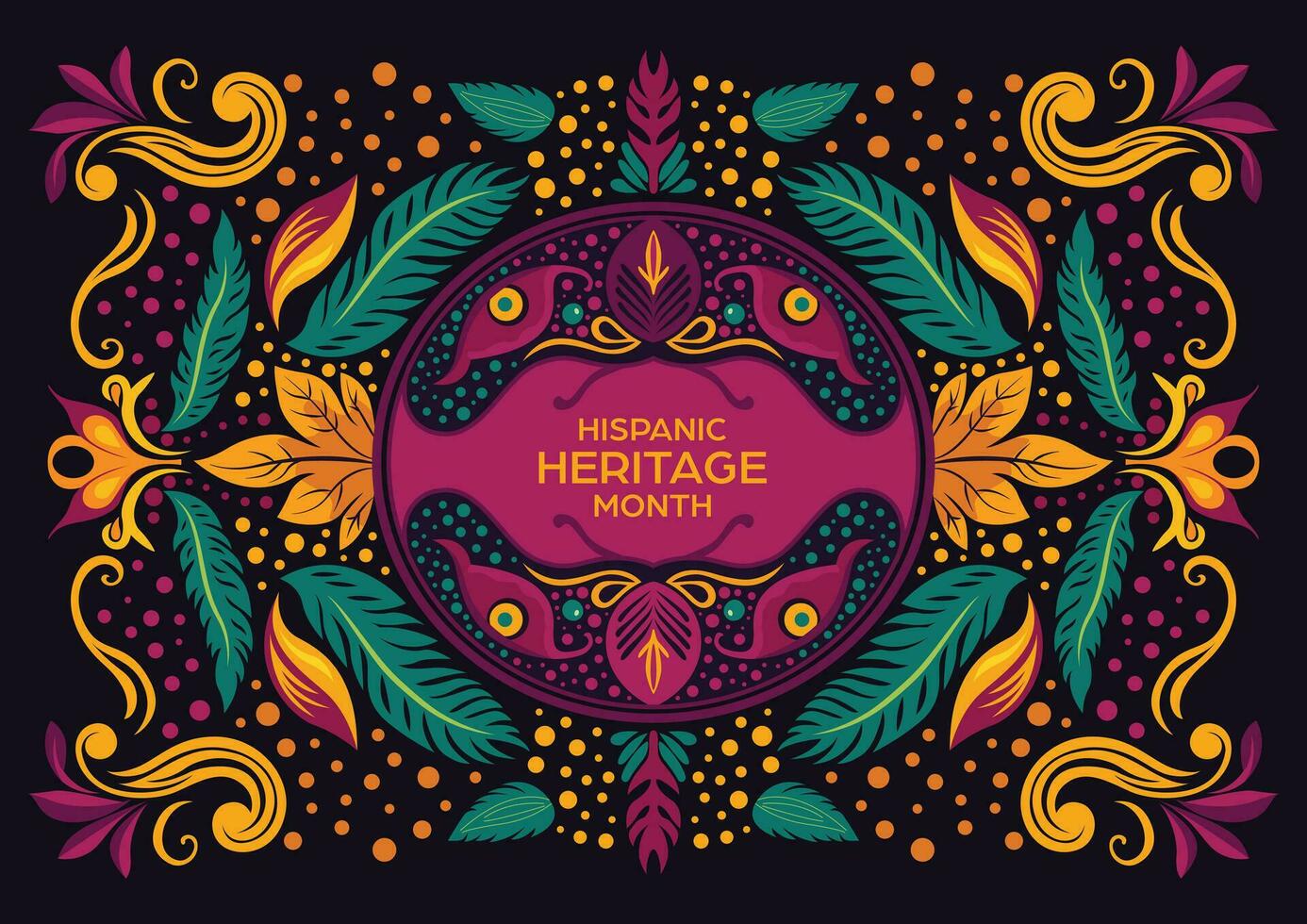 Festive banner and colorful postcard with a folk-inspired design celebrating Hispanic Heritage Month in natural style vector