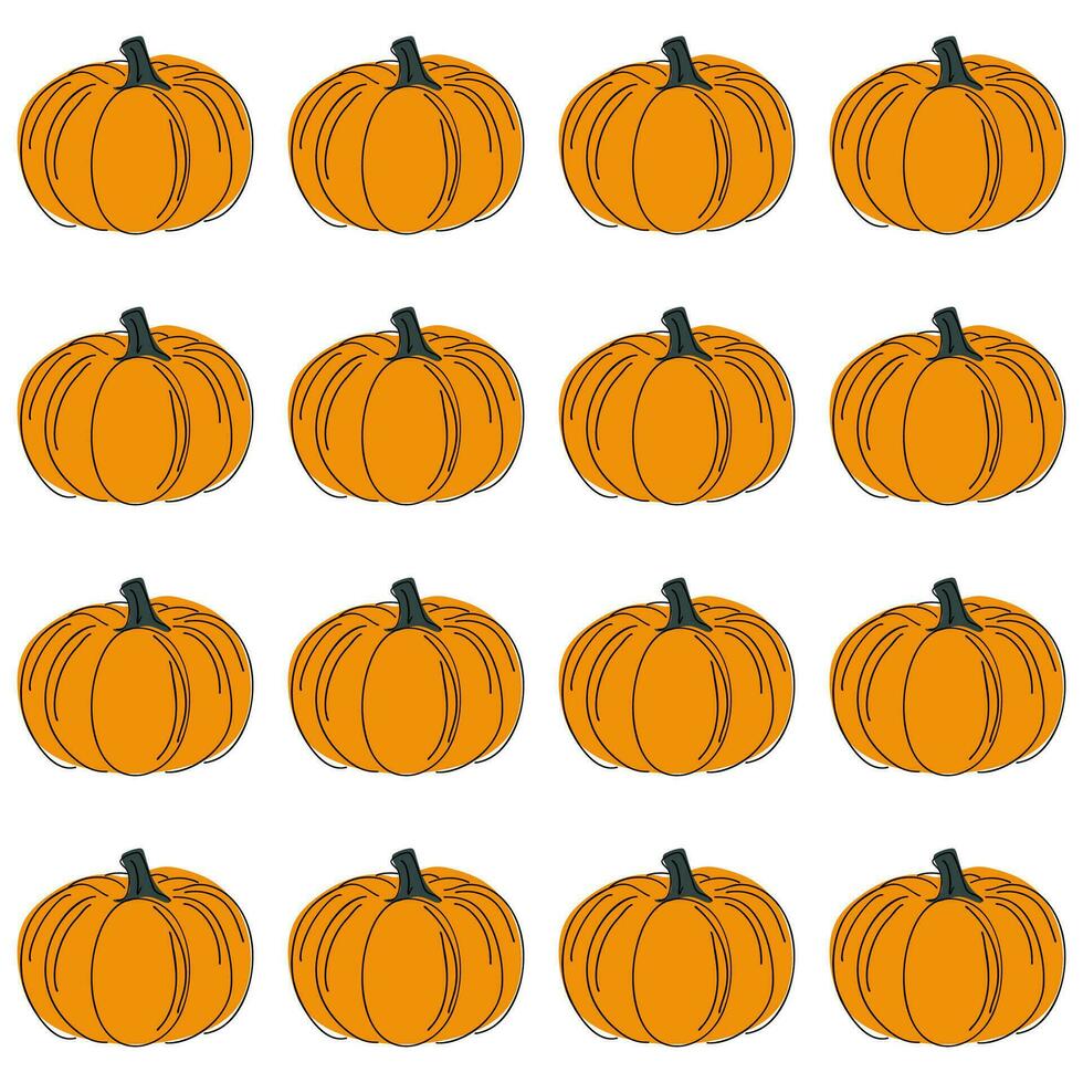 Hand drawn pumpkin seamless pattern. Modern linear style with colorful spots. Minimalist fall holiday background vector illustration. Ideal for fabric, textile, prints, wrapping paper.