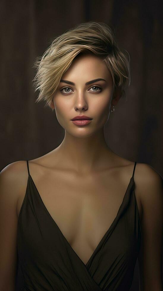 Beautiful woman with short hair. Generative AI photo