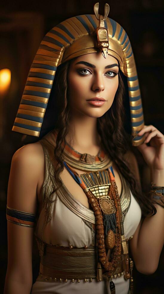 Beautiful woman like Queen of Egypt Cleopatra. Generative AI photo