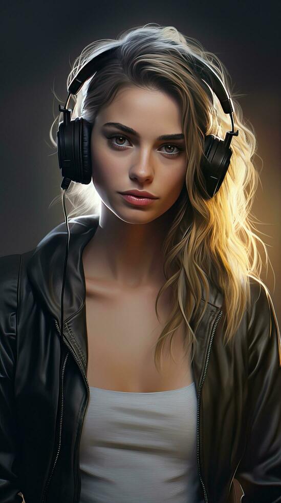 Beautiful girl wearing headset. Generative AI photo