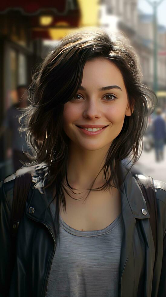 Beautiful young woman smiling. Generative AI photo