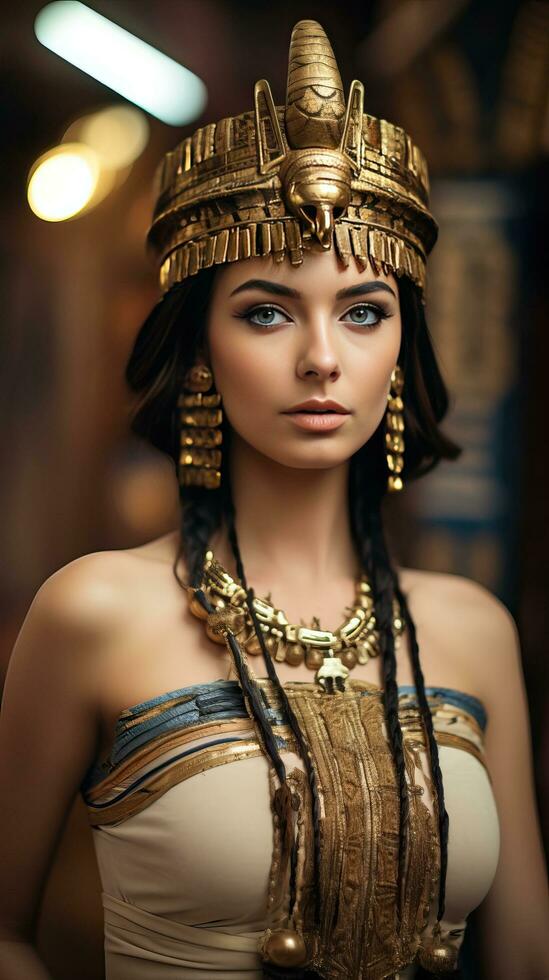 Beautiful woman like Queen of Egypt Cleopatra. Generative AI photo