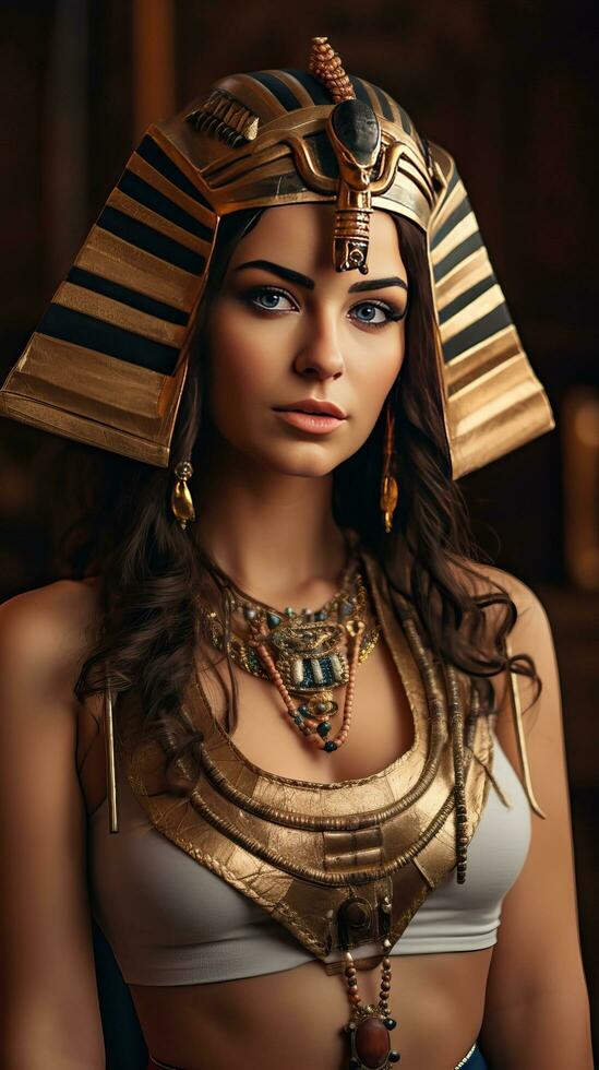 Beautiful woman like Queen of Egypt Cleopatra. Generative AI photo