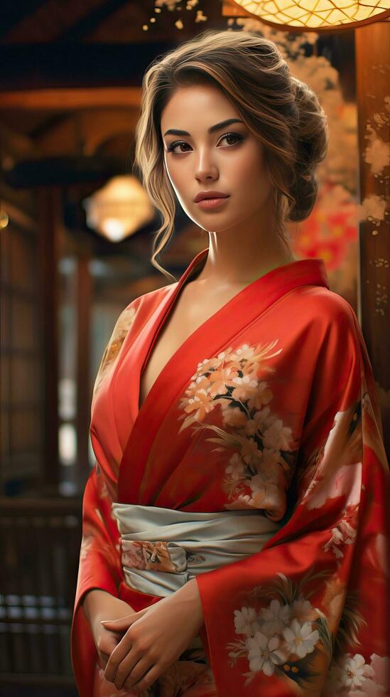 retrato de hermosa japonés geisha. generativo ai foto