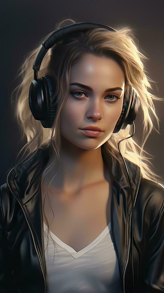 Beautiful girl wearing headset. Generative AI photo