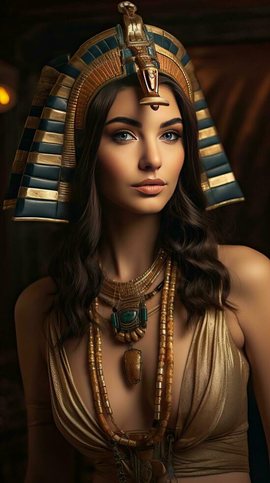 Beautiful woman like Queen of Egypt Cleopatra. Generative AI photo