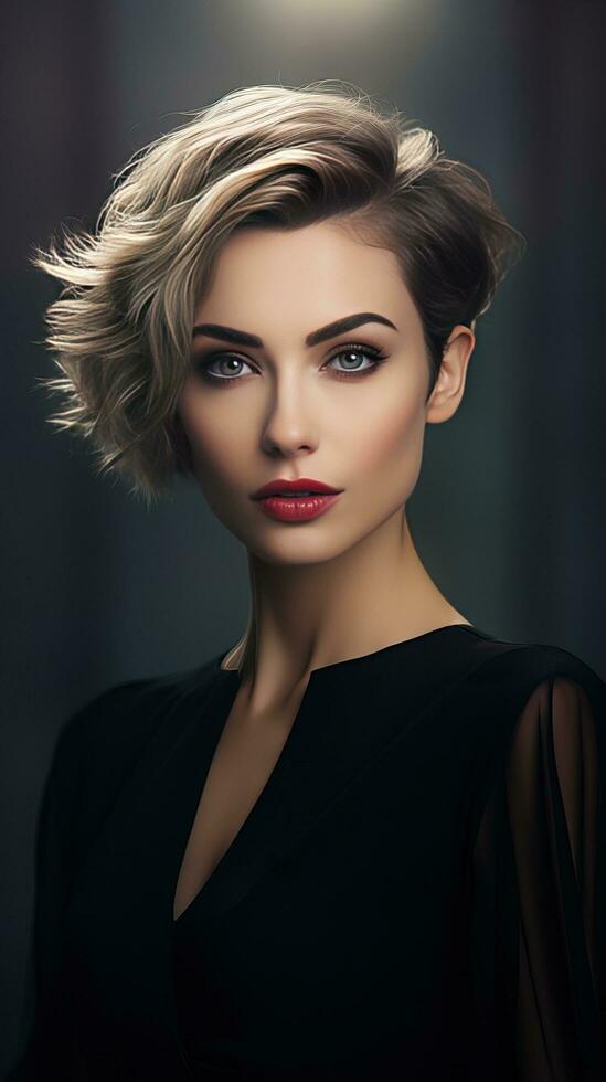 Beautiful woman with short hair. Generative AI photo