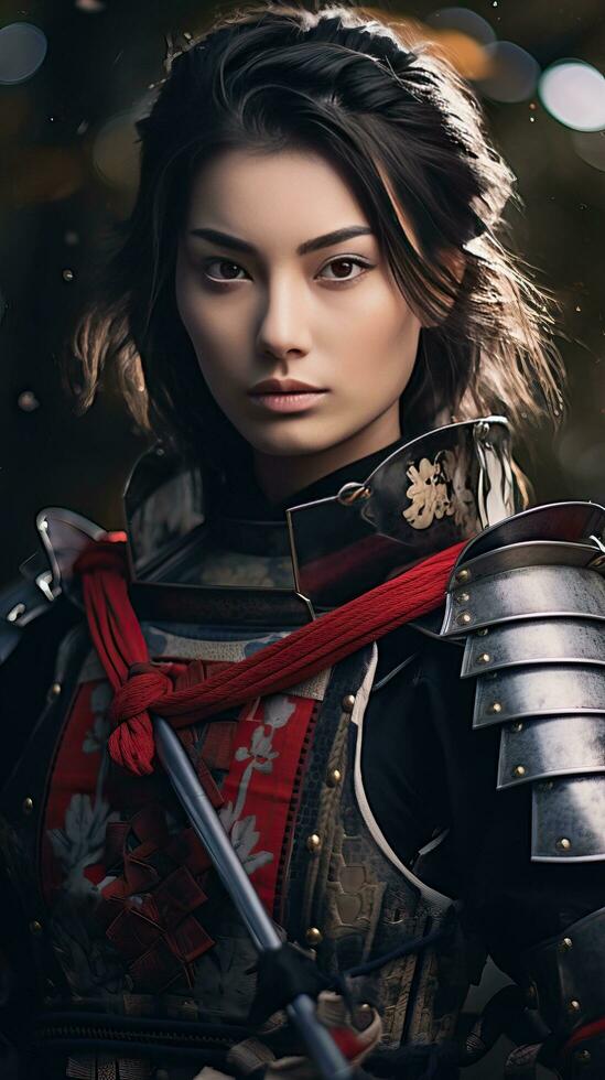 Beautiful samurai woman. Generative AI photo