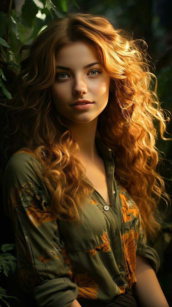 Beautiful woman in the tropical jungle photo