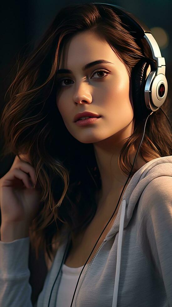 Beautiful girl wearing headset. Generative AI photo