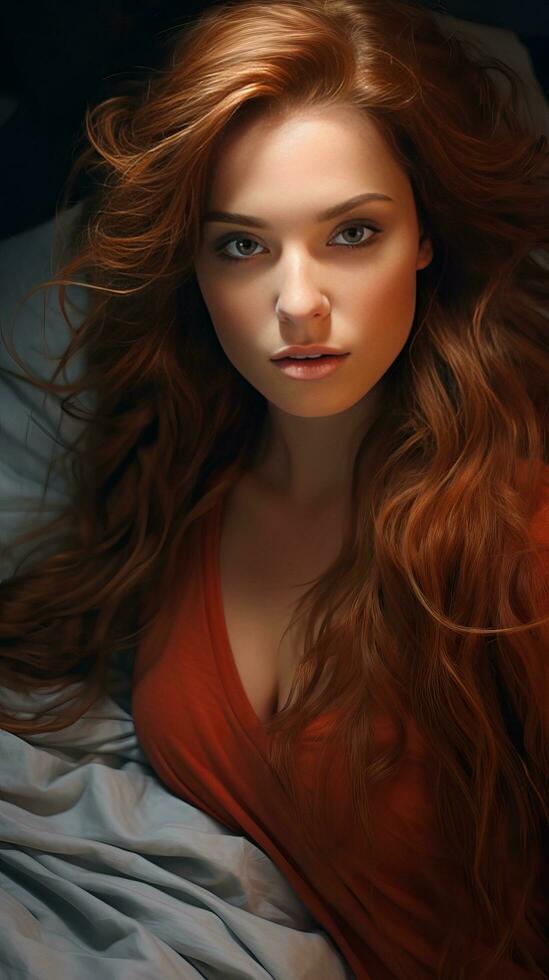 Beautiful woman just woke up. Generative AI photo