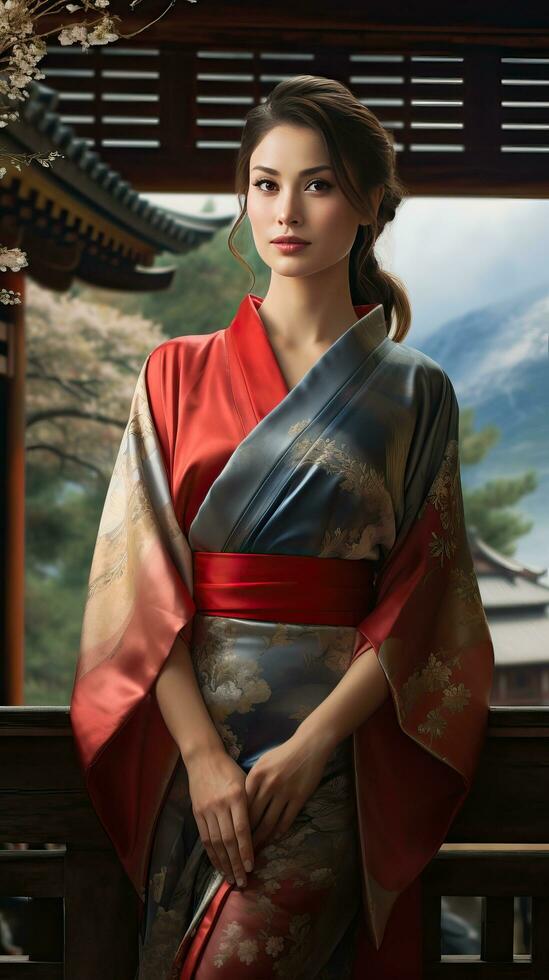 retrato de hermosa japonés geisha. generativo ai foto