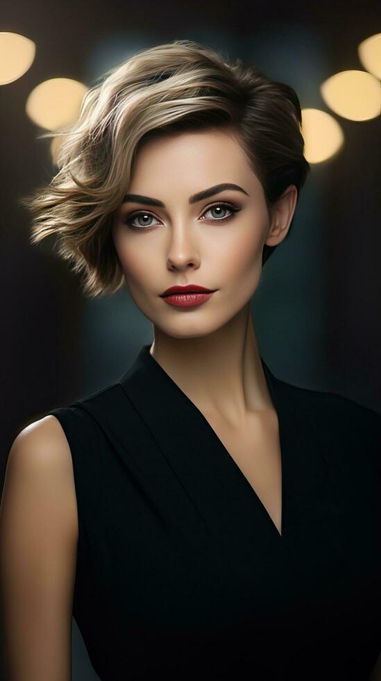 Beautiful woman with short hair. Generative AI photo