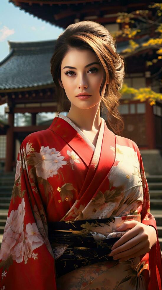 retrato de hermosa japonés geisha. generativo ai foto