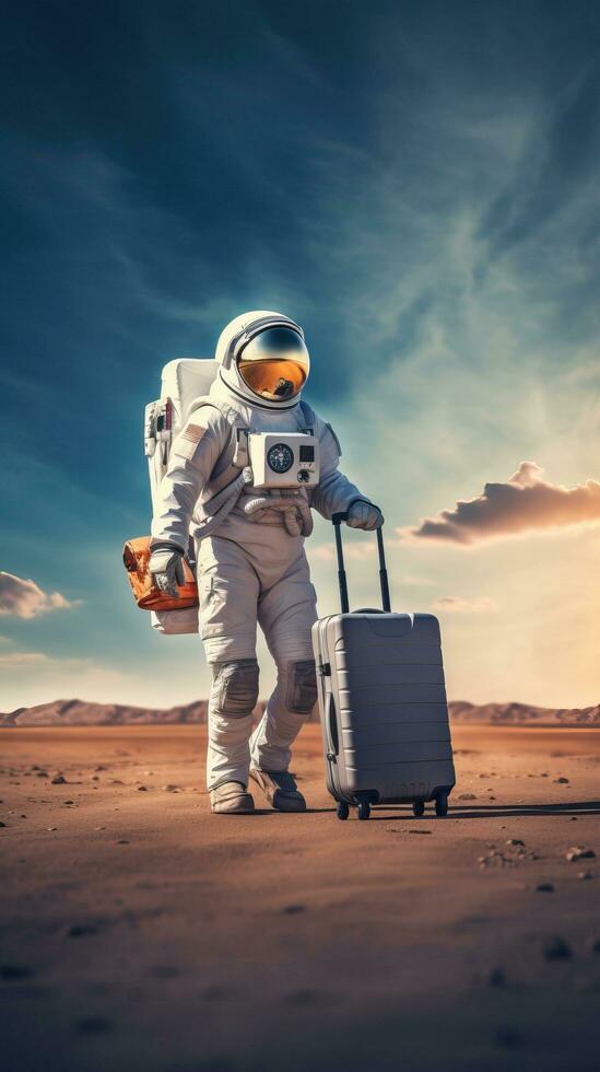 Astronauts travel with luggage. Generative AI photo