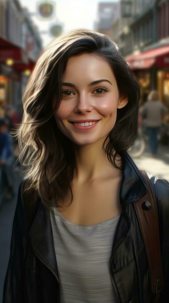 Beautiful young woman smiling. Generative AI photo