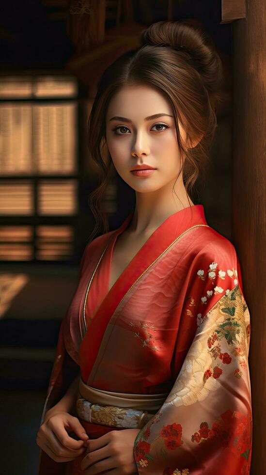 Portrait of beautiful japanese geisha. Generative AI photo